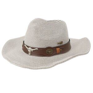 Lucky 7 USA Boho Western Light Gray Paper Straw Foldable Hat Cowboy
